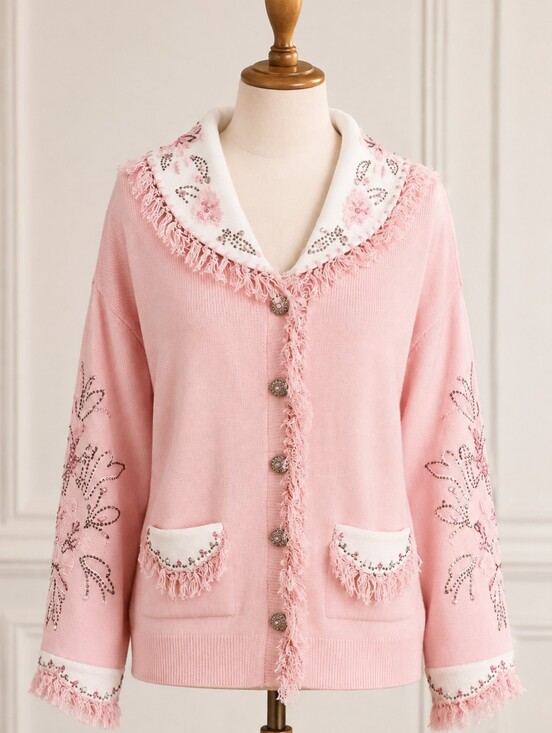 Storybook Knits Sweaters - Storybook Knits Pink Embellished Fringe Button-Front Cardigan
